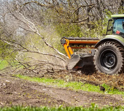 Meeks Land Management tractor forestry mulching brush and trees near Fort Payne, AL